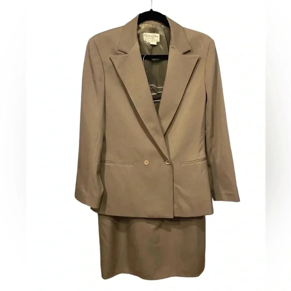 Christian Dior 100%wool khaki green skirt sets (2pcs) size 14